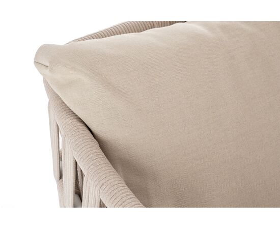 "Диего" кресло плетеное из роупа, каркас алюминий белый муар, роуп бежевый круглый, ткань бежевая 052, изображение 5 | Интернет магазин мебели и декора LifeDekor