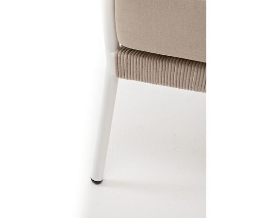 "Диего" кресло плетеное из роупа, каркас алюминий белый муар, роуп бежевый круглый, ткань бежевая 052, изображение 7 | Интернет магазин мебели и декора LifeDekor