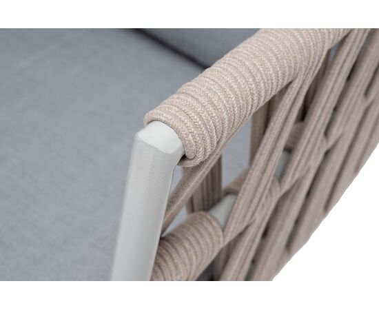 "Диего" кресло плетеное из роупа, каркас алюминий светло-серый (RAL7035) муар, роуп бежевый круглый, ткань светло-серая, изображение 4 | Интернет магазин мебели и декора LifeDekor