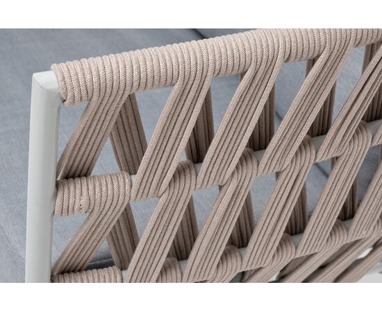 "Диего" кресло плетеное из роупа, каркас алюминий светло-серый (RAL7035) муар, роуп бежевый круглый, ткань светло-серая, изображение 5 | Интернет магазин мебели и декора LifeDekor
