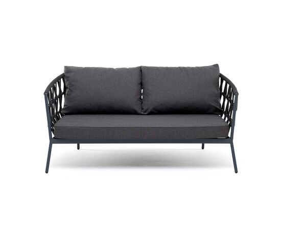 "Диего" диван 2-местный плетеный из роупа, каркас алюминий темно-серый (RAL7024) муар, роуп темно-серый круглый, ткань темно-серая 027, изображение 2 | Интернет магазин мебели и декора LifeDekor