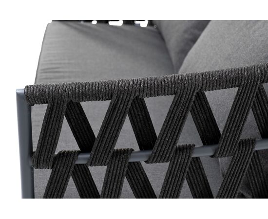 "Диего" диван 2-местный плетеный из роупа, каркас алюминий темно-серый (RAL7024) муар, роуп темно-серый круглый, ткань темно-серая 027, изображение 5 | Интернет магазин мебели и декора LifeDekor