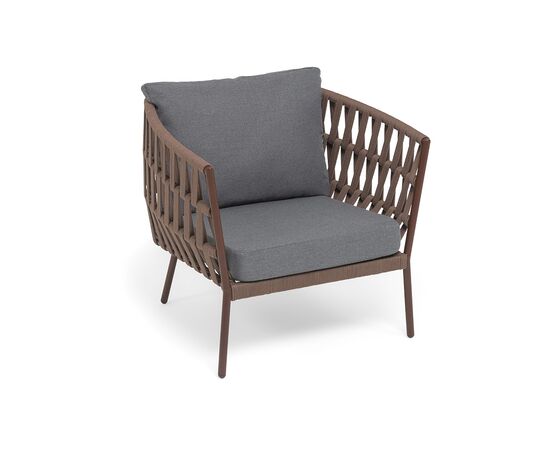 "Диего" кресло плетеное из роупа, каркас алюминий коричневый (RAL8016) муар, роуп коричневый круглый, ткань темно-серая 027, изображение 3 | Интернет магазин мебели и декора LifeDekor