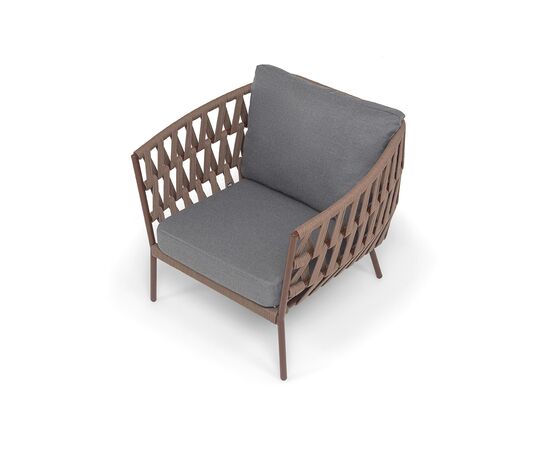 "Диего" кресло плетеное из роупа, каркас алюминий коричневый (RAL8016) муар, роуп коричневый круглый, ткань темно-серая 027, изображение 4 | Интернет магазин мебели и декора LifeDekor