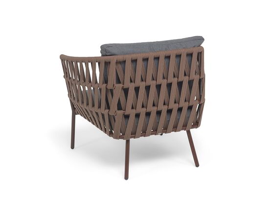 "Диего" кресло плетеное из роупа, каркас алюминий коричневый (RAL8016) муар, роуп коричневый круглый, ткань темно-серая 027, изображение 5 | Интернет магазин мебели и декора LifeDekor