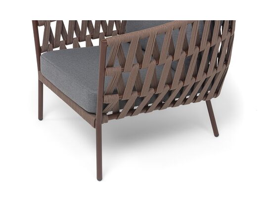 "Диего" кресло плетеное из роупа, каркас алюминий коричневый (RAL8016) муар, роуп коричневый круглый, ткань темно-серая 027, изображение 6 | Интернет магазин мебели и декора LifeDekor