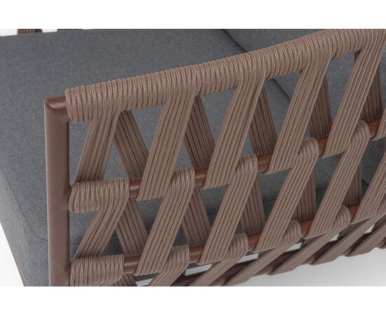 "Диего" кресло плетеное из роупа, каркас алюминий коричневый (RAL8016) муар, роуп коричневый круглый, ткань темно-серая 027, изображение 7 | Интернет магазин мебели и декора LifeDekor