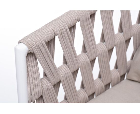 "Диего" кресло плетеное из роупа, основание дуб, каркас алюминий светло-серый (RAL7035) шагрень, роуп бежевый круглый, ткань бежевая 15052, изображение 4 | Интернет магазин мебели и декора LifeDekor