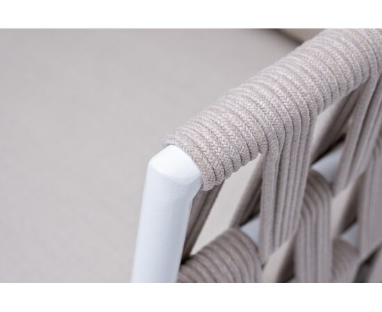 "Диего" кресло плетеное из роупа, основание дуб, каркас алюминий светло-серый (RAL7035) шагрень, роуп бежевый круглый, ткань бежевая 15052, изображение 5 | Интернет магазин мебели и декора LifeDekor