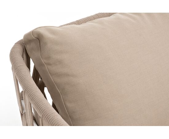 "Диего" диван 2-местный плетеный из роупа, каркас алюминий белый муар, роуп бежевый круглый, ткань бежевая 052, изображение 4 | Интернет магазин мебели и декора LifeDekor