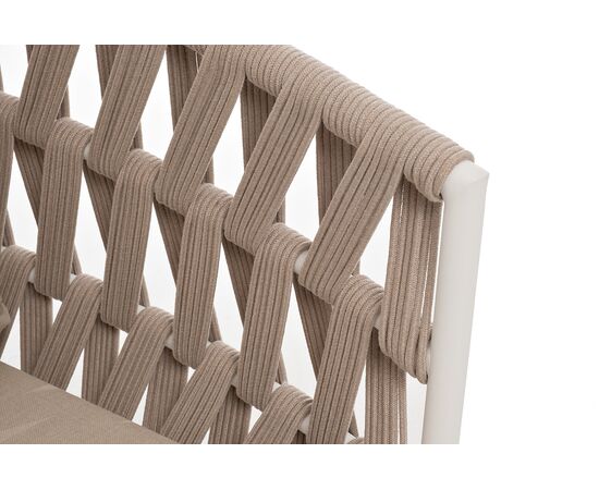 "Диего" диван 2-местный плетеный из роупа, каркас алюминий белый муар, роуп бежевый круглый, ткань бежевая 052, изображение 6 | Интернет магазин мебели и декора LifeDekor