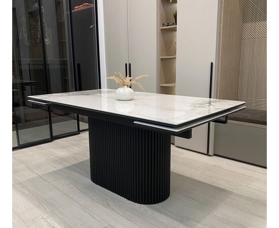 Стол АРИЯ 160 Белый мрамор MATTE, керамика / Черный каркас М-City | Интернет магазин мебели и декора LifeDekor
