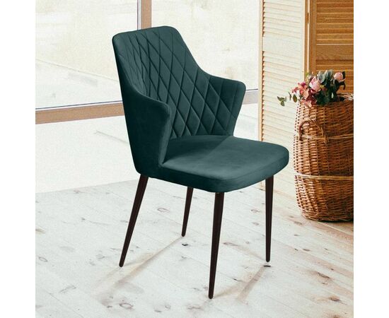 Стул с подлокотниками Hunt ромб, бархат зелёный 19 / чёрный конус, изображение 4 | Интернет магазин мебели и декора LifeDekor