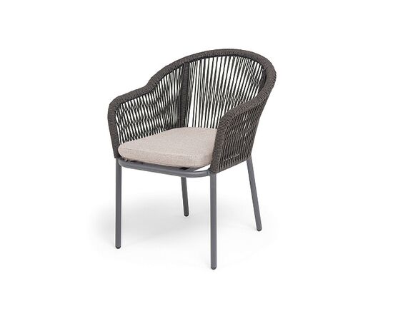 "Лион" стул плетеный из роупа, каркас алюминий темно-серый (RAL7024) муар, роуп темно-серый круглый, ткань бежевая 052 | Интернет магазин мебели и декора LifeDekor