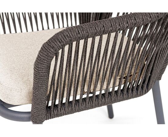 "Лион" стул плетеный из роупа, каркас алюминий темно-серый (RAL7024) муар, роуп темно-серый круглый, ткань бежевая 052, изображение 2 | Интернет магазин мебели и декора LifeDekor