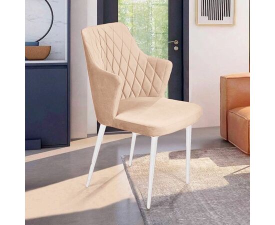 Стул с подлокотниками Hunt ромб, бархат бежевый 5 / белый конус, изображение 4 | Интернет магазин мебели и декора LifeDekor