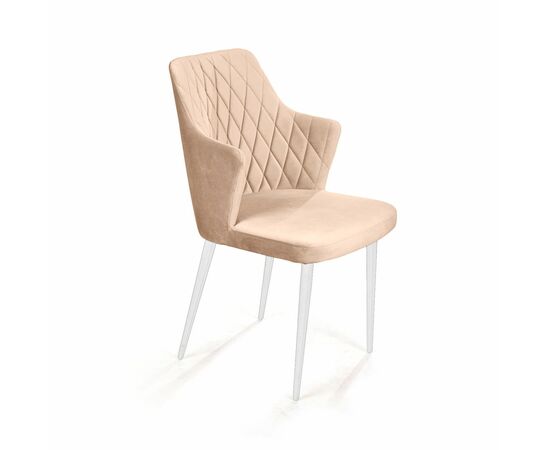 Стул с подлокотниками Hunt ромб, бархат бежевый 5 / белый конус | Интернет магазин мебели и декора LifeDekor