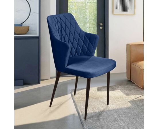 Стул с подлокотниками Hunt ромб, бархат синий 29 / чёрный конус, изображение 4 | Интернет магазин мебели и декора LifeDekor