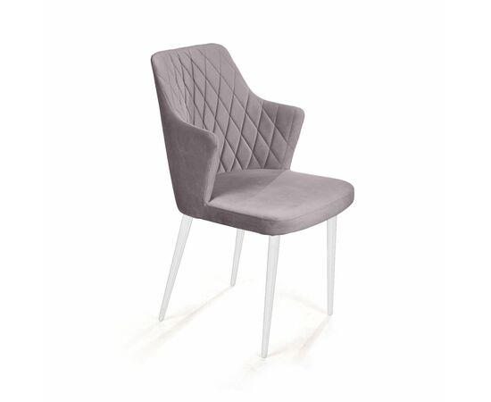 Стул с подлокотниками Hunt ромб, бархат светло-серый 26 / белый конус | Интернет магазин мебели и декора LifeDekor