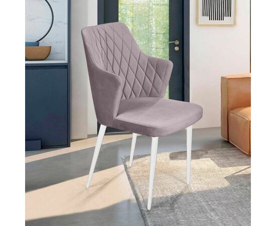 Стул с подлокотниками Hunt ромб, бархат светло-серый 26 / белый конус, изображение 13 | Интернет магазин мебели и декора LifeDekor