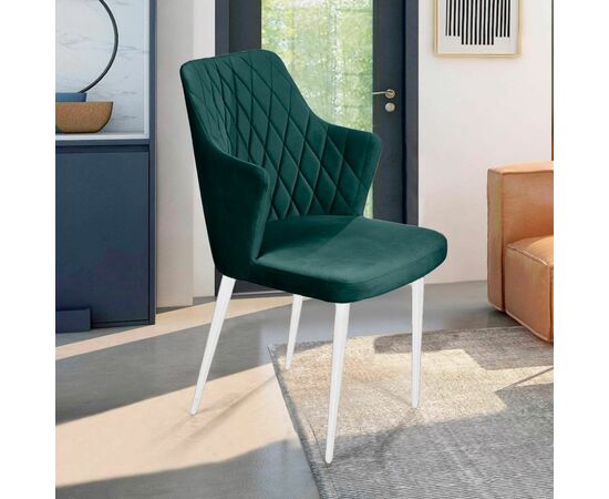 Стул с подлокотниками Hunt ромб, бархат зеленый 19 / белый конус, изображение 4 | Интернет магазин мебели и декора LifeDekor