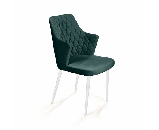 Стул с подлокотниками Hunt ромб, бархат зеленый 19 / белый конус | Интернет магазин мебели и декора LifeDekor