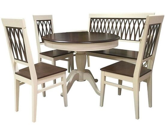 Обеденная группа (Стол Леонардо-1, 3 стула и скамья Кристиан), слоновая кость+орех темный, изображение 2 | Интернет магазин мебели и декора LifeDekor