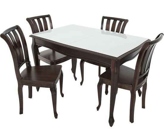 Обеденная группа (Стол Кабриоль GLASS и 4 стула Кабриоль жесткий), орех темный, изображение 2 | Интернет магазин мебели и декора LifeDekor