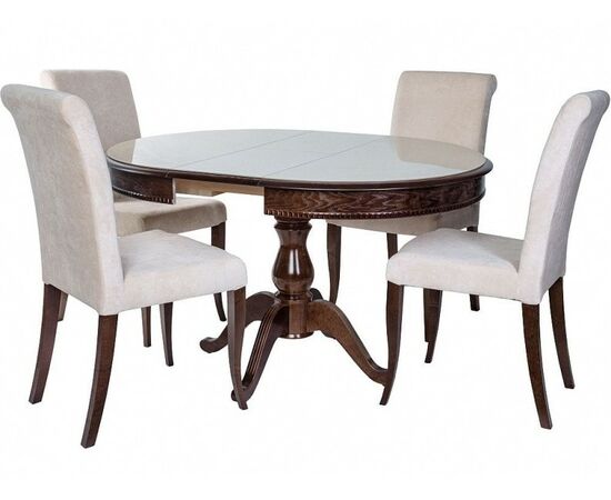 Обеденная группа (Стол Фабрицио-1 Glass и 4 стула Помпей Люкс), орех темный | Интернет магазин мебели и декора LifeDekor