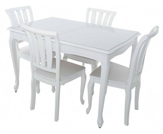 Обеденная группа (Стол Кабриоль GLASS и 4 стула Кабриоль жесткий), эмаль белая | Интернет магазин мебели и декора LifeDekor