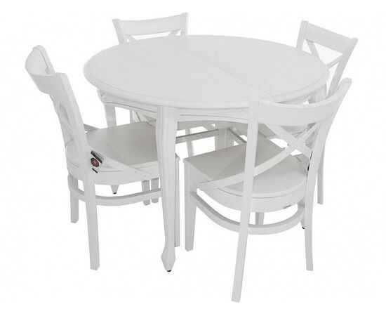 Обеденная группа (Стол Кабриоль круг и 4 стула Соло Венский жесткий), эмаль белая | Интернет магазин мебели и декора LifeDekor