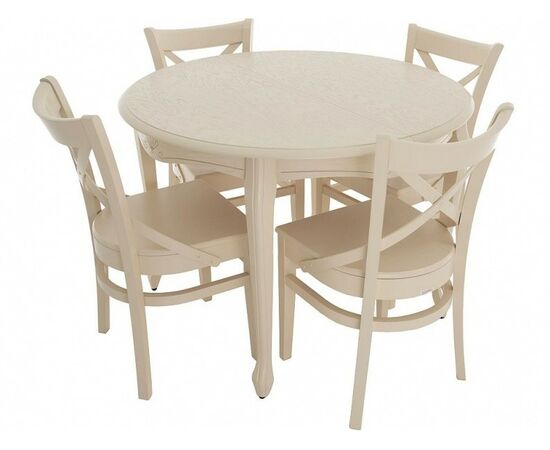 Обеденная группа (Стол Кабриоль круг и 4 стула Соло Венский жесткий), слоновая кость | Интернет магазин мебели и декора LifeDekor