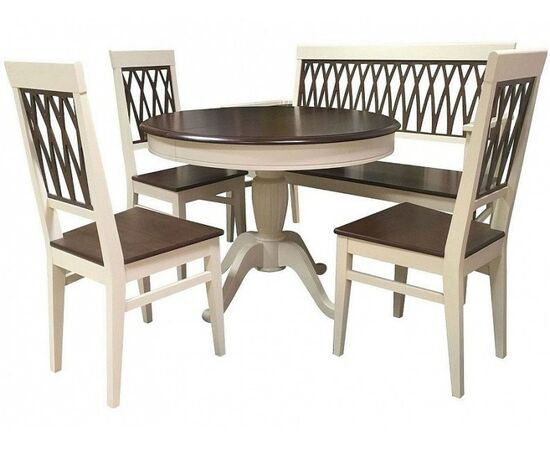 Обеденная группа (Стол Леонардо-1, 3 стула и скамья Кристиан), слоновая кость+орех темный | Интернет магазин мебели и декора LifeDekor