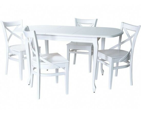 Обеденная группа (Стол Прага и 4 стула Соло Венский жесткий), эмаль белая | Интернет магазин мебели и декора LifeDekor