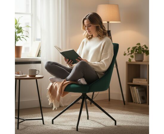 Кресло Etna зеленое, поворотное, черный металл, изображение 6 | Интернет магазин мебели и декора LifeDekor