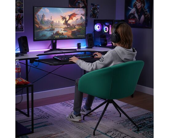 Кресло Less изумрудное, поворотное, черный металл, изображение 7 | Интернет магазин мебели и декора LifeDekor