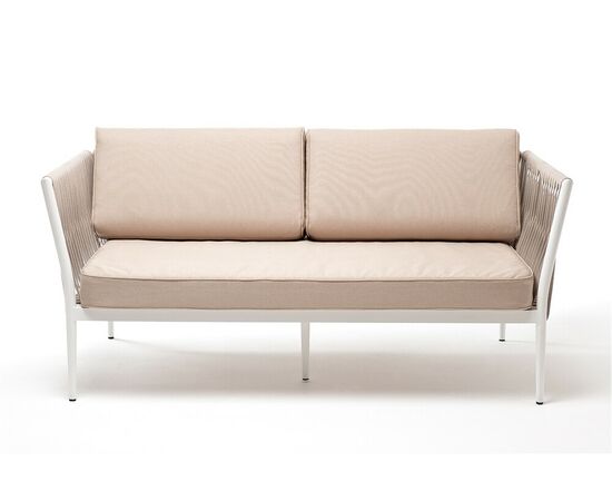 "Касабланка" диван 2-местный плетеный из роупа, каркас алюминий светло-серый (RAL7035) муар, роуп серо-коричневый 23мм, ткань бежевая 15052, изображение 2 | Интернет магазин мебели и декора LifeDekor