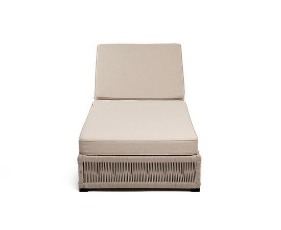 "Ривьера" шезлонг плетеный из роупа, каркас алюминий белый муар, роуп бежевый круглый, ткань бежевая 052, изображение 2 | Интернет магазин мебели и декора LifeDekor