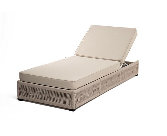 "Ривьера" шезлонг плетеный из роупа, каркас алюминий белый муар, роуп бежевый круглый, ткань бежевая 052, изображение 3 | Интернет магазин мебели и декора LifeDekor