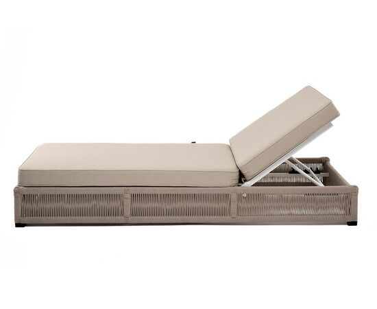 "Ривьера" шезлонг плетеный из роупа, каркас алюминий белый муар, роуп бежевый круглый, ткань бежевая 052, изображение 4 | Интернет магазин мебели и декора LifeDekor