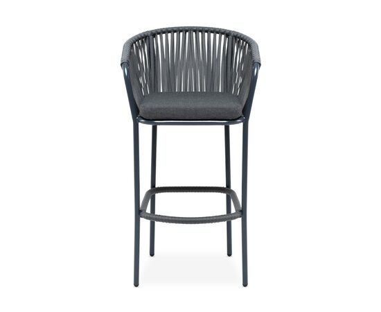 "Бордо" стул барный плетеный из роупа, каркас из стали темно-серый (RAL7024) муар, роуп серый 15мм, ткань темно-серая 027, изображение 3 | Интернет магазин мебели и декора LifeDekor