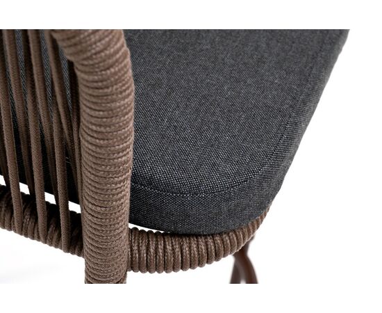 "Марсель" стул барный плетеный из роупа, каркас из стали коричневый (RAL8016) муар, роуп коричневый круглый, ткань темно-серая 027, изображение 5 | Интернет магазин мебели и декора LifeDekor