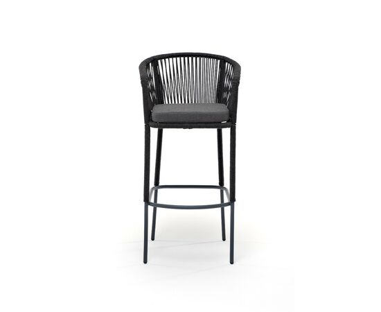 "Марсель" стул барный плетеный из роупа, каркас из стали темно-серый (RAL7024) муар, роуп темно-серый круглый, ткань темно-серая 027, изображение 3 | Интернет магазин мебели и декора LifeDekor