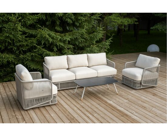 "Альбано" лаунж-зона 5-местная плетеная из роупа (веревки), каркас алюминиевый светло-серый, роуп серый меланж | Интернет магазин мебели и декора LifeDekor