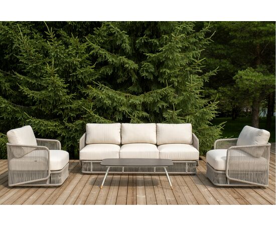 "Альбано" лаунж-зона 5-местная плетеная из роупа (веревки), каркас алюминиевый светло-серый, роуп серый меланж, изображение 2 | Интернет магазин мебели и декора LifeDekor