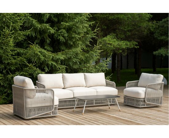 "Альбано" лаунж-зона 5-местная плетеная из роупа (веревки), каркас алюминиевый светло-серый, роуп серый меланж, изображение 3 | Интернет магазин мебели и декора LifeDekor