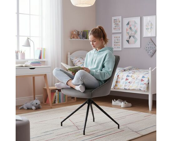 Кресло Etna серое, поворотное, черный металл, изображение 5 | Интернет магазин мебели и декора LifeDekor