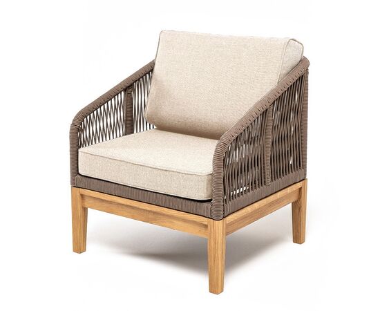 "Канны" кресло плетеное из роупа, основание дуб, роуп коричневый круглый, ткань бежевая 15052 | Интернет магазин мебели и декора LifeDekor