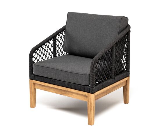 "Канны" кресло плетеное из роупа (узелки), основание дуб, роуп темно-серый круглый, ткань темно-серая 027 | Интернет магазин мебели и декора LifeDekor