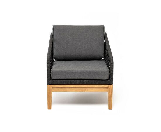 "Канны" кресло плетеное из роупа (узелки), основание дуб, роуп темно-серый круглый, ткань темно-серая 027, изображение 2 | Интернет магазин мебели и декора LifeDekor